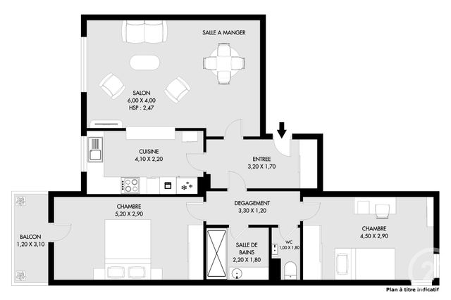 Appartement F3 à vendre - 3 pièces - 77.0 m2 - PARIS - 75020 - ILE-DE-FRANCE - Century 21 Saint-Fargeau