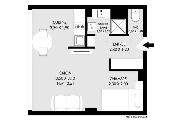 Appartement F1 à vendre - 1 pièce - 26.0 m2 - PARIS - 75020 - ILE-DE-FRANCE - Century 21 Saint-Fargeau